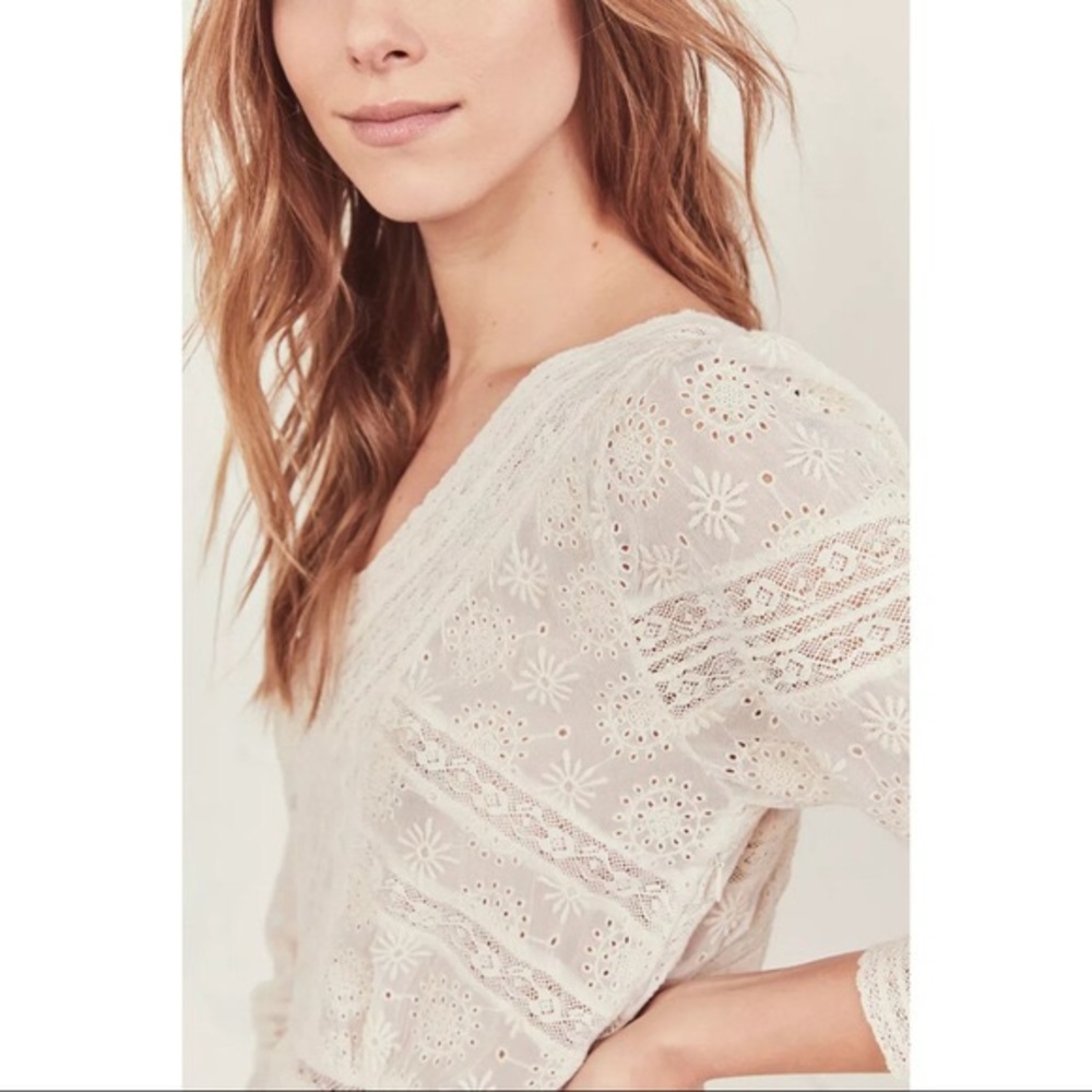 LOVESHACKFANCY Cheri Cream Eyelet Lace Dress - Picture 5 of 8